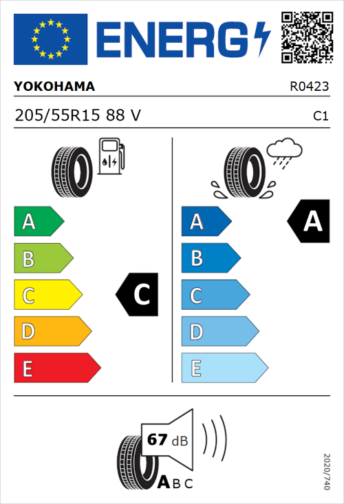 Tyre Label for Yokohama Advan Fleva V701 205/55R15 88V