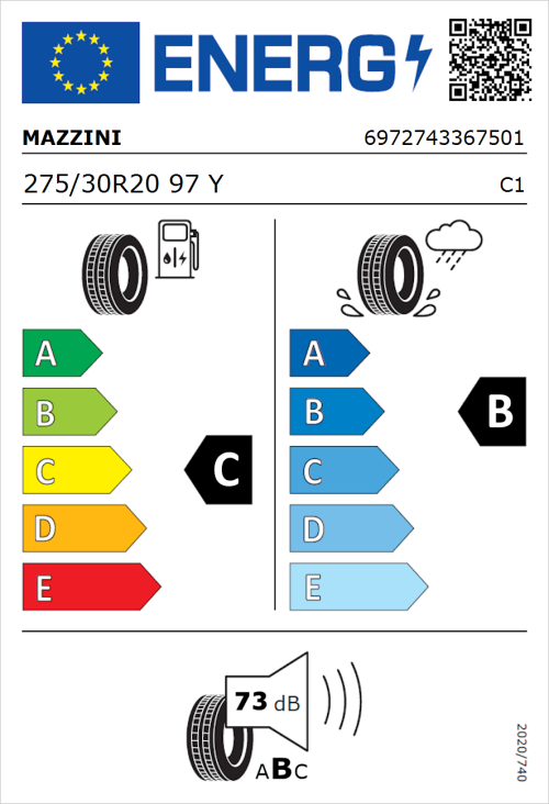 Tyre Label for Mazzini Eco 602 275/30R20 97Y