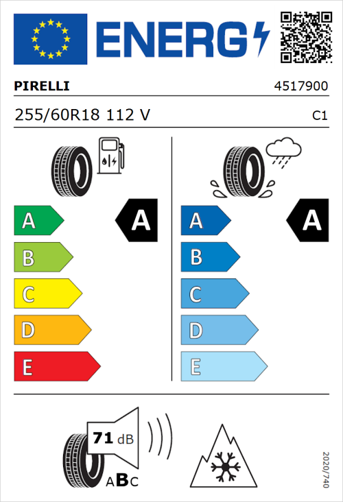 Tyre Label for Pirelli Scorpion All Season SF3 255/60R18 112V