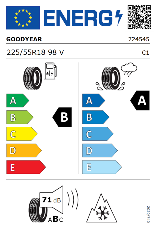 Tyre Label for Goodyear Vector All-Season 4 225/55R18 98V
